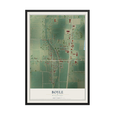 Map of Boyle, Mississippi, 12 x 18 inch print in a black wood frame