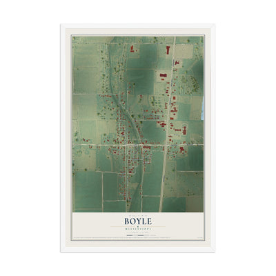 Map of Boyle, Mississippi, 12 x 18 inch print in a white wood frame