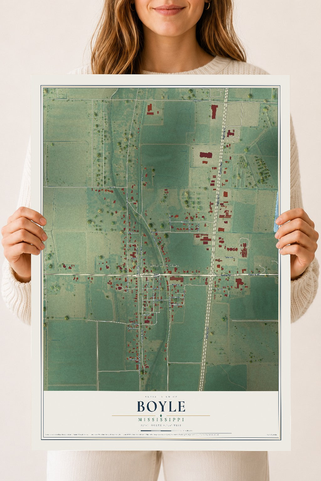 Map of Boyle, Mississippi, 18 x 24 inch unframed archival matte print