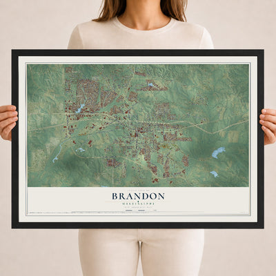 Map of Brandon, Mississippi, 18 x 24 inch print in a black wood frame