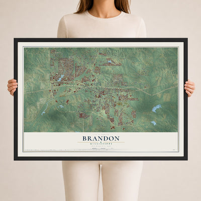 Map of Brandon, Mississippi, 24 x 36 inch print in a black wood frame