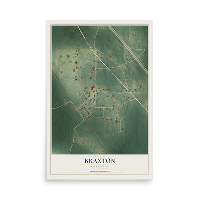 Map of Braxton, Mississippi, 12 x 18 inch unframed archival matte print