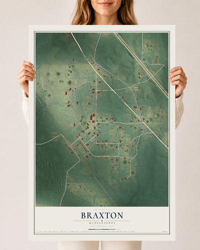 Map of Braxton, Mississippi, 24 x 36 inch unframed archival matte print