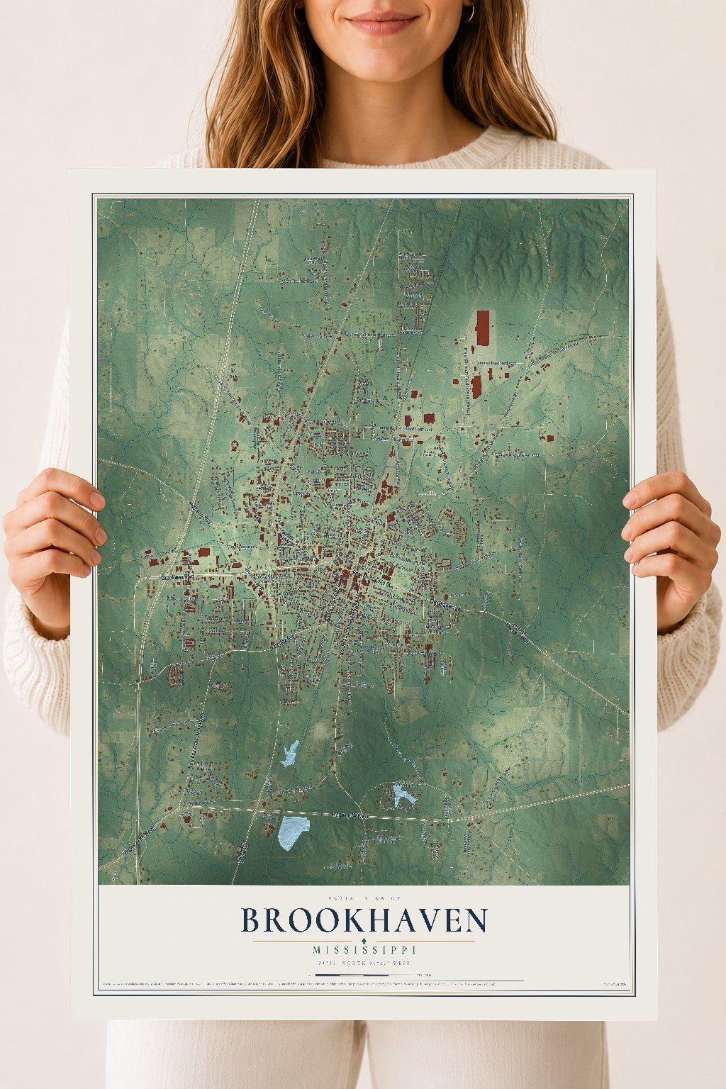 Map of Brookhaven, Mississippi, 18 x 24 inch unframed archival matte print