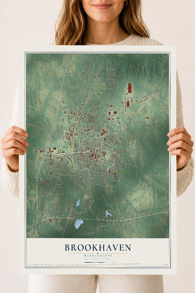 Map of Brookhaven, Mississippi, 18 x 24 inch unframed archival matte print