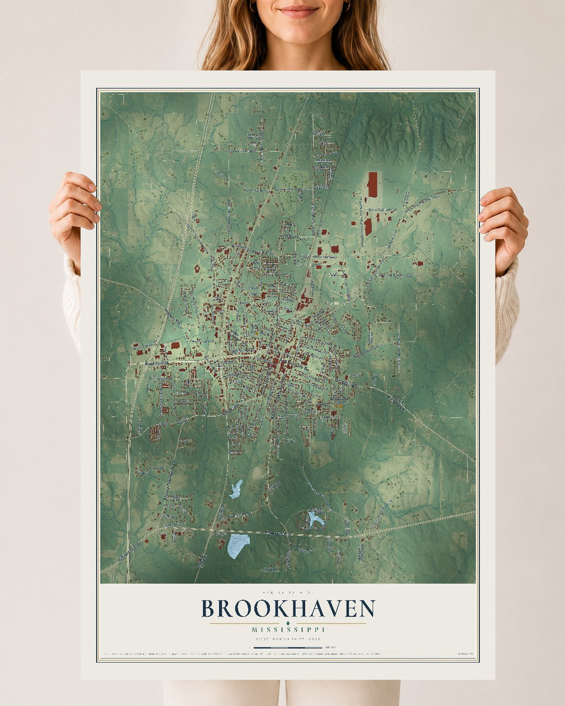 Map of Brookhaven, Mississippi, 24 x 36 inch unframed archival matte print
