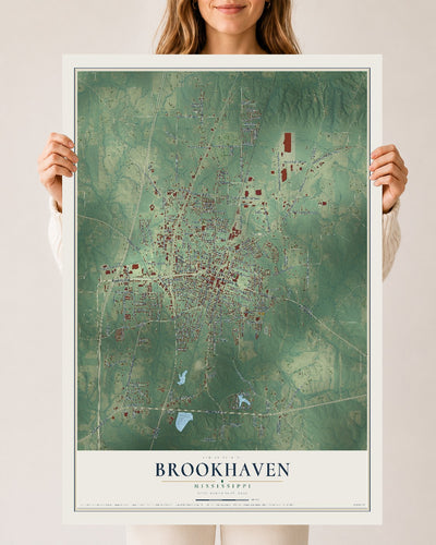 Map of Brookhaven, Mississippi, 24 x 36 inch unframed archival matte print