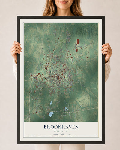 Map of Brookhaven, Mississippi, 24 x 36 inch print in a black wood frame