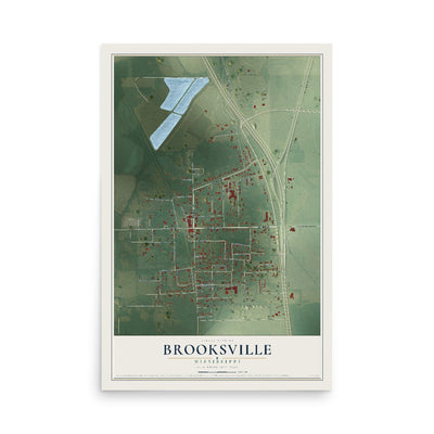 Map of Brooksville, Mississippi, 12 x 18 inch unframed archival matte print