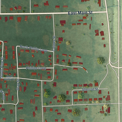Close-up of the map of Brooksville, Mississippi print showing street and building detail