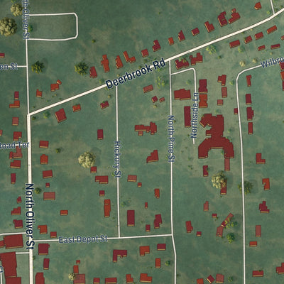 Second close-up of the map of Brooksville, Mississippi print showing more streets and buildings
