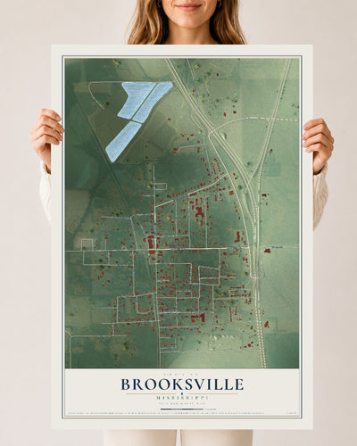 Map of Brooksville, Mississippi, 24 x 36 inch unframed archival matte print