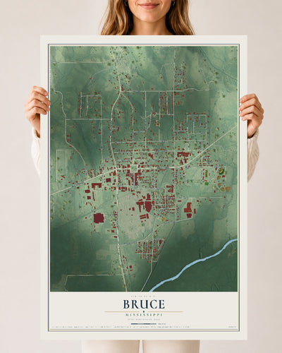 Map of Bruce, Mississippi, 24 x 36 inch unframed archival matte print