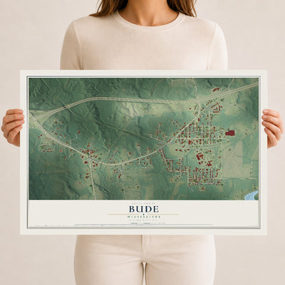 Map of Bude, Mississippi, 12 x 18 inch unframed archival matte print