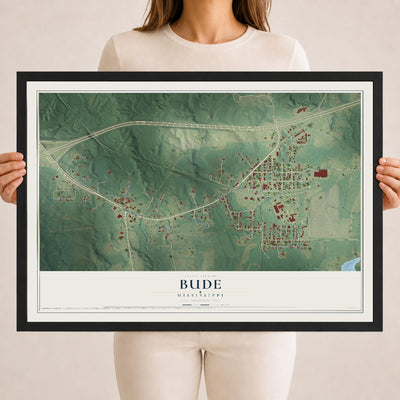 Map of Bude, Mississippi, 18 x 24 inch print in a black wood frame