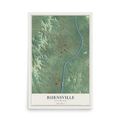 Map of Burnsville, Mississippi, 12 x 18 inch unframed archival matte print