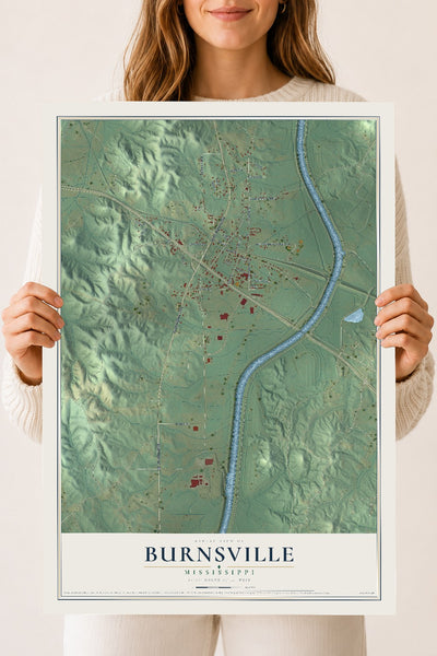 Map of Burnsville, Mississippi, 18 x 24 inch unframed archival matte print