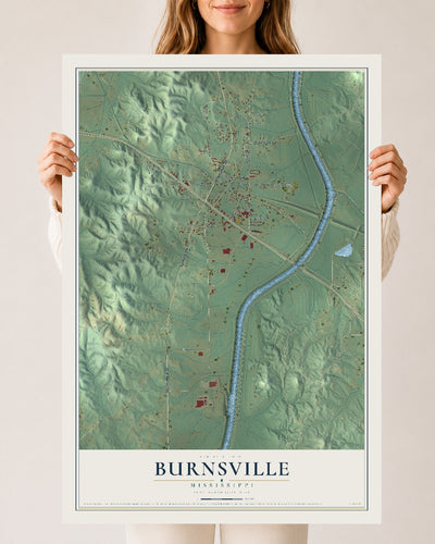 Map of Burnsville, Mississippi, 24 x 36 inch unframed archival matte print