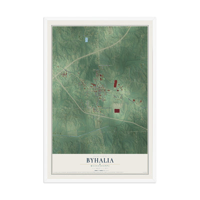 Map of Byhalia, Mississippi, 12 x 18 inch print in a white wood frame