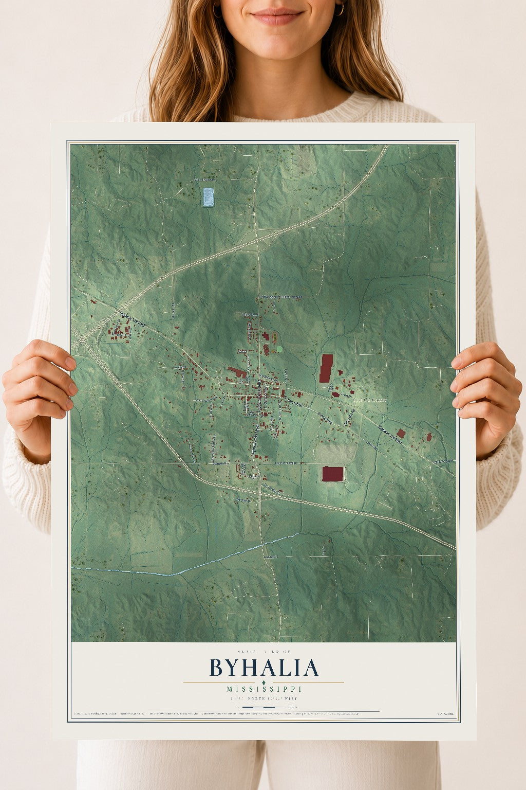 Map of Byhalia, Mississippi, 18 x 24 inch unframed archival matte print