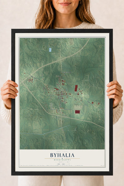 Map of Byhalia, Mississippi, 18 x 24 inch print in a black wood frame