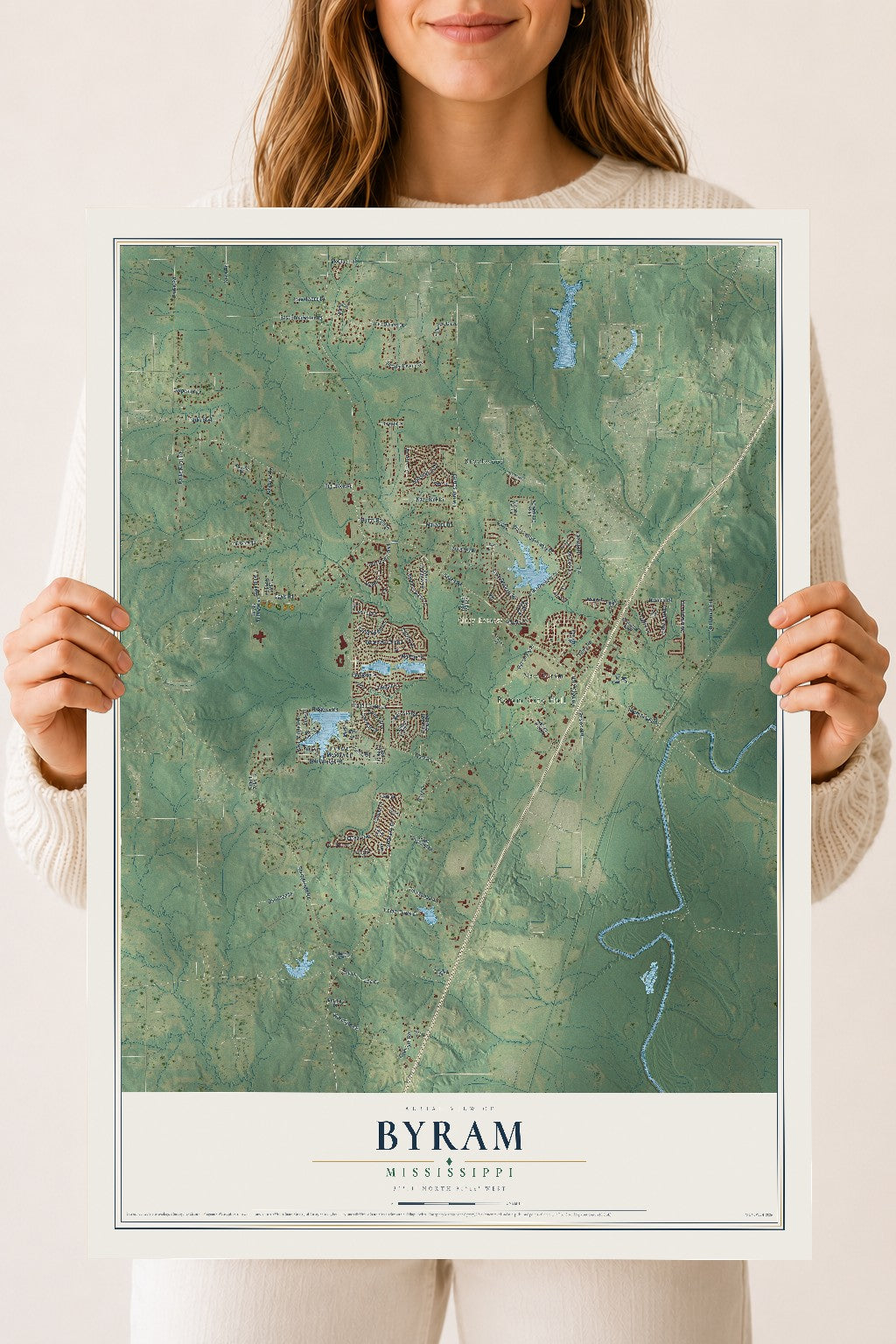 Map of Byram, Mississippi, 18 x 24 inch unframed archival matte print
