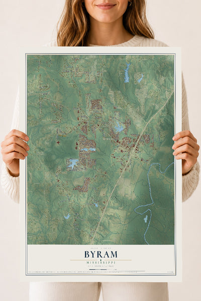 Map of Byram, Mississippi, 18 x 24 inch unframed archival matte print