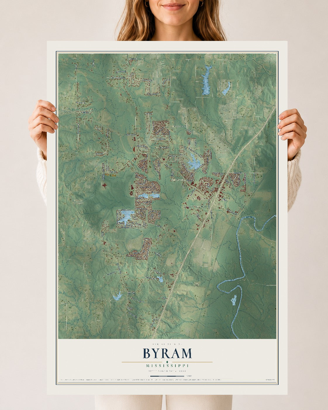 Map of Byram, Mississippi, 24 x 36 inch unframed archival matte print