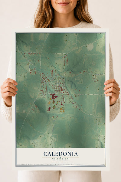 Map of Caledonia, Mississippi, 18 x 24 inch unframed archival matte print