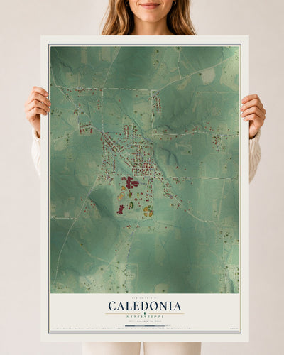 Map of Caledonia, Mississippi, 24 x 36 inch unframed archival matte print