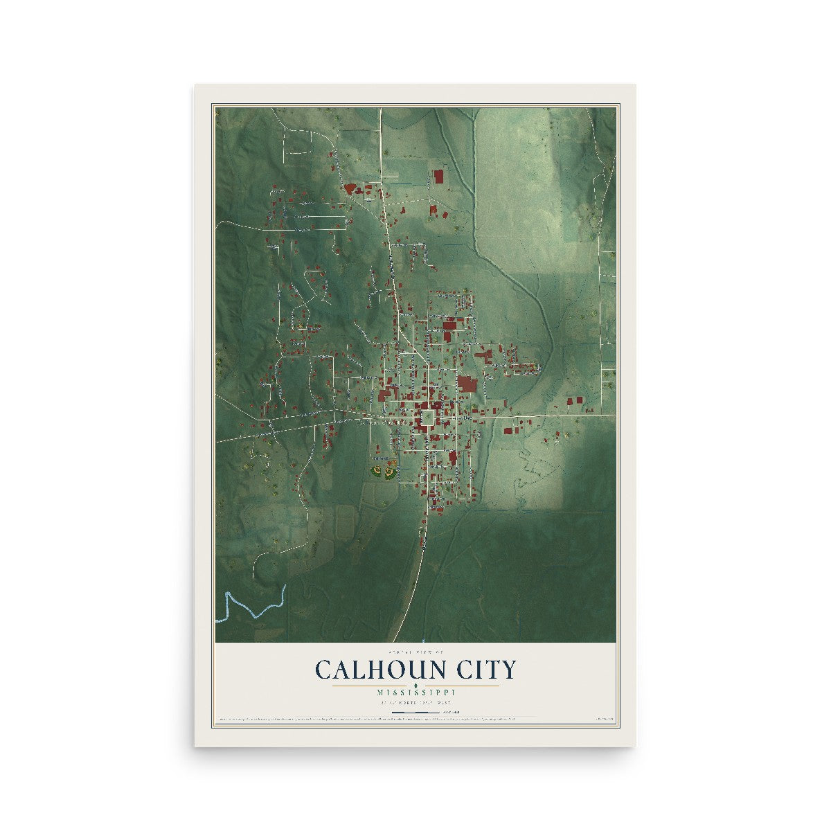 Map of Calhoun City, Mississippi, 12 x 18 inch unframed archival matte print