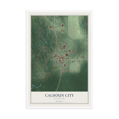Map of Calhoun City, Mississippi, 12 x 18 inch print in a white wood frame