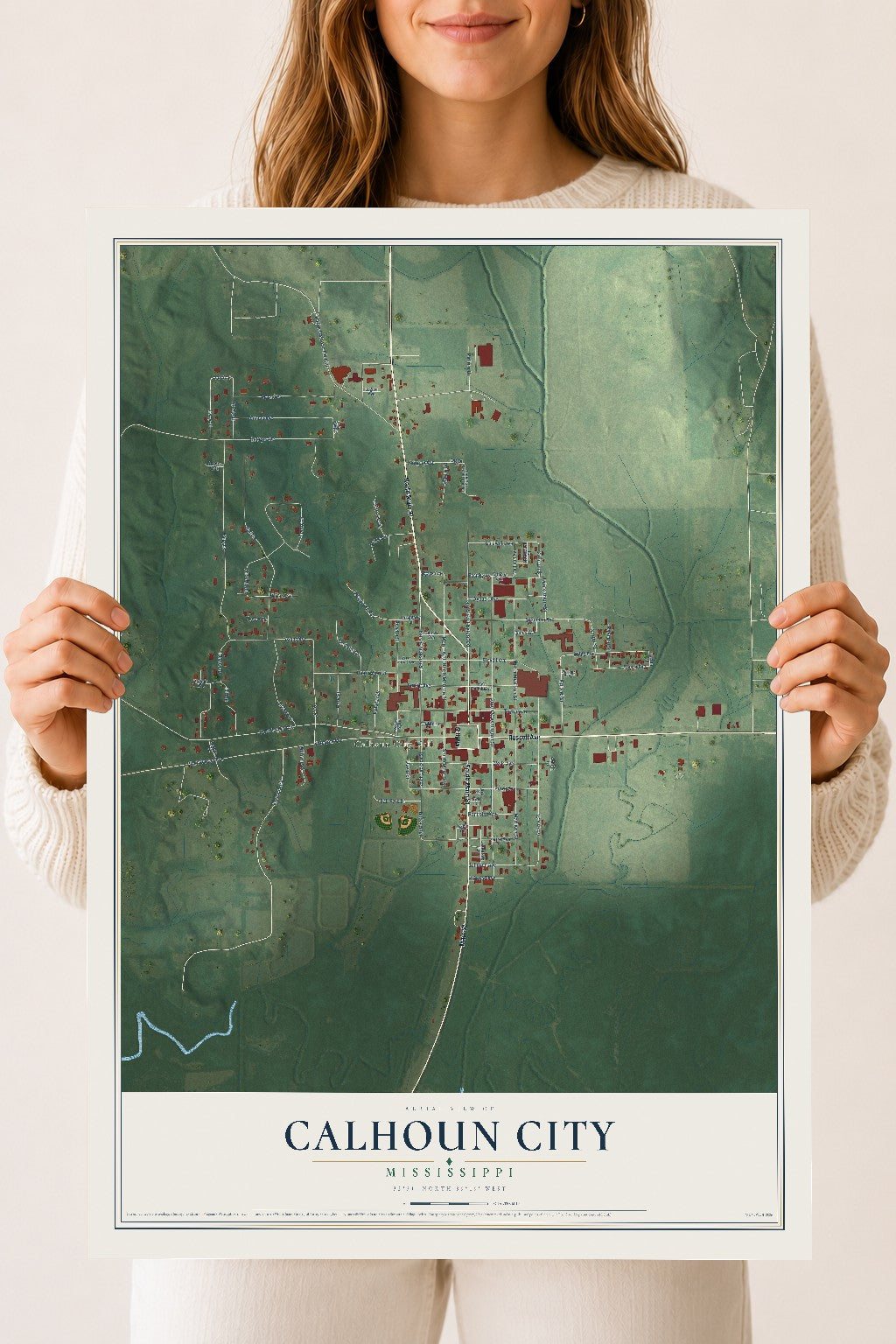 Map of Calhoun City, Mississippi, 18 x 24 inch unframed archival matte print