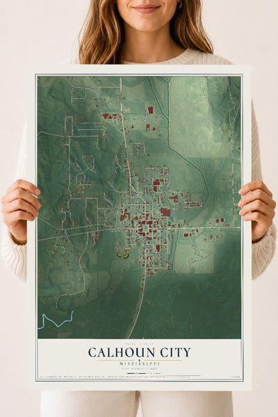 Map of Calhoun City, Mississippi, 18 x 24 inch unframed archival matte print
