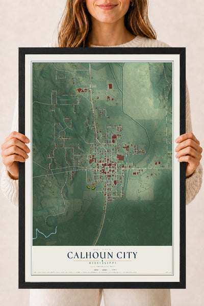 Map of Calhoun City, Mississippi, 18 x 24 inch print in a black wood frame