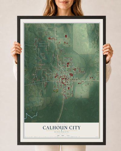 Map of Calhoun City, Mississippi, 24 x 36 inch print in a black wood frame