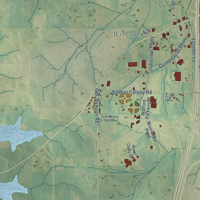 Second close-up of the map of Canton, Mississippi print showing more streets and buildings