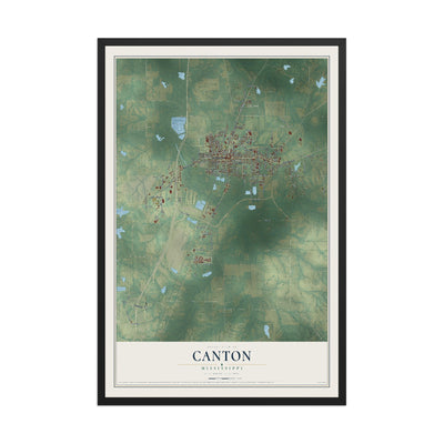 Map of Canton, Mississippi, 12 x 18 inch print in a black wood frame