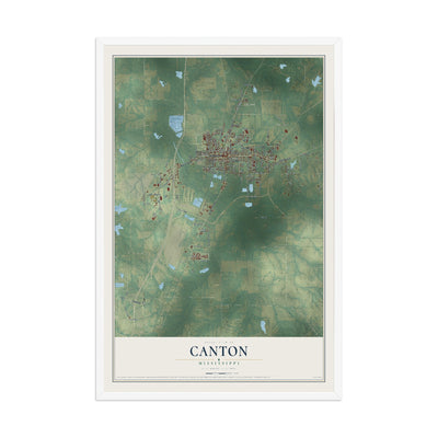 Map of Canton, Mississippi, 12 x 18 inch print in a white wood frame