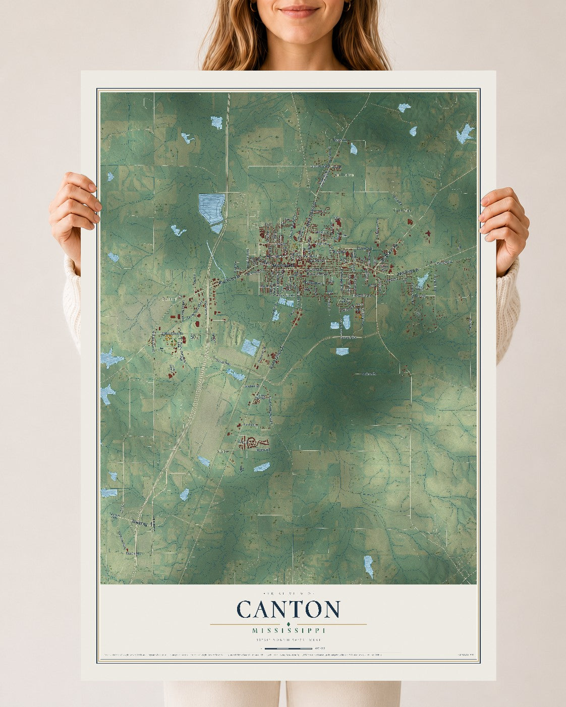 Map of Canton, Mississippi, 24 x 36 inch unframed archival matte print
