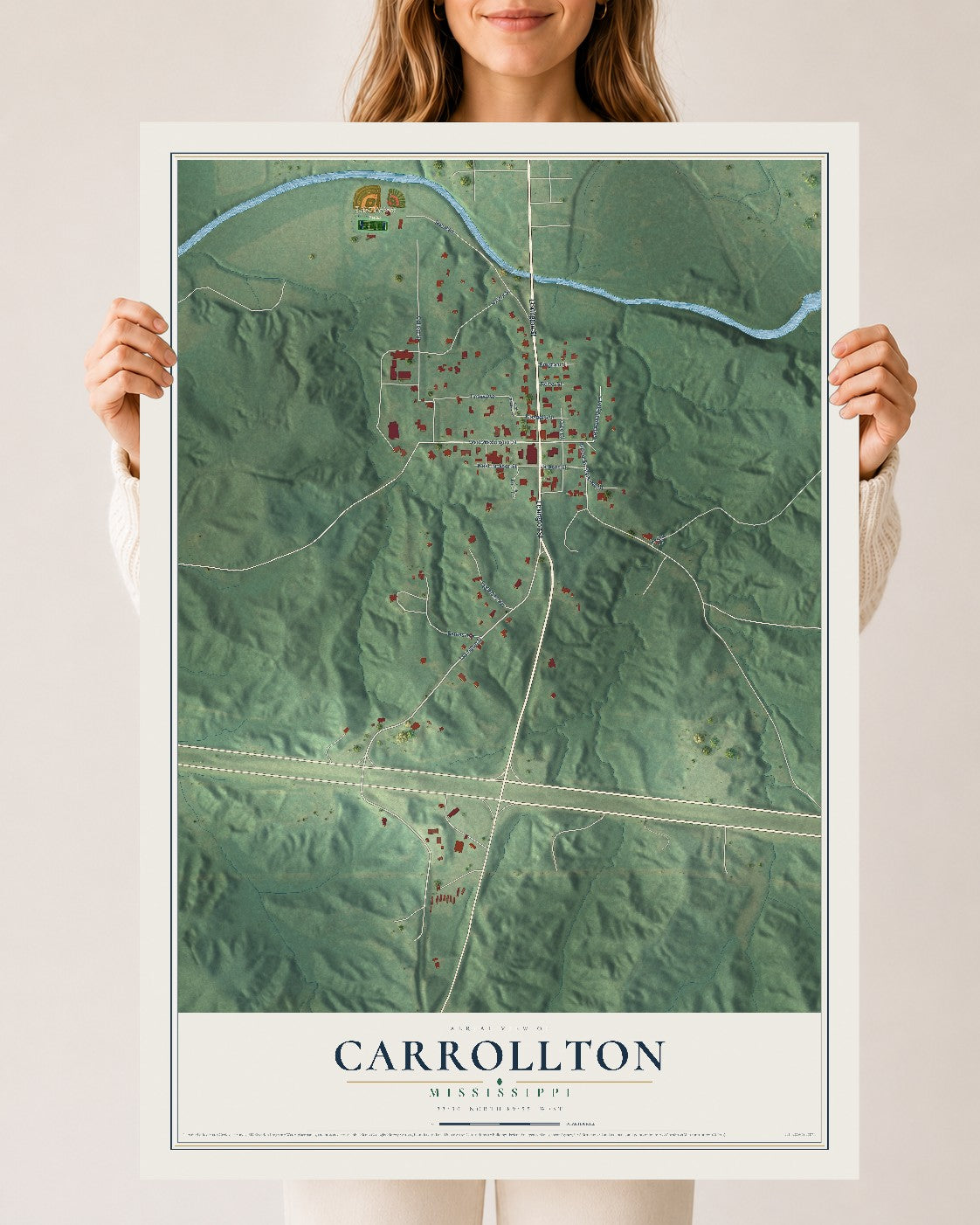 Map of Carrollton, Mississippi, 24 x 36 inch unframed archival matte print