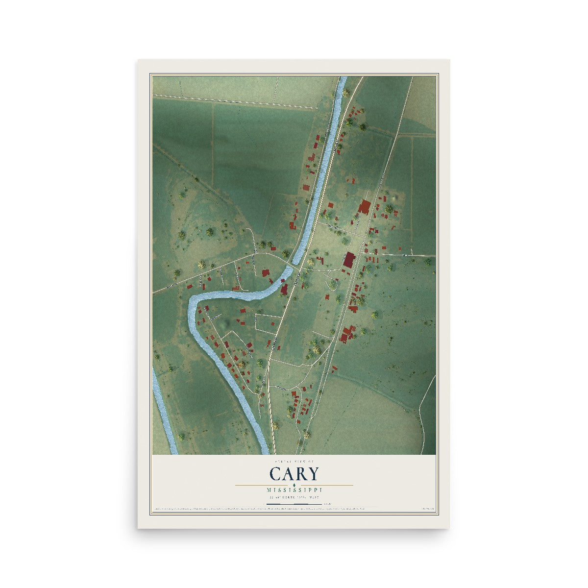 Map of Cary, Mississippi, 12 x 18 inch unframed archival matte print