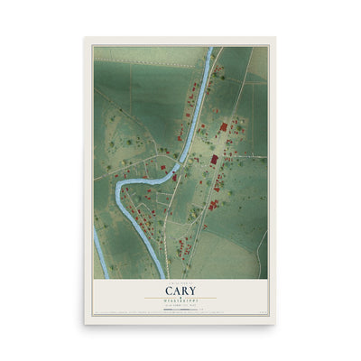 Map of Cary, Mississippi, 12 x 18 inch unframed archival matte print