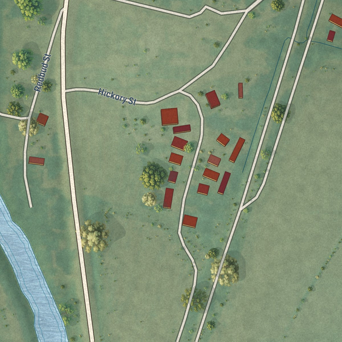Second close-up of the map of Cary, Mississippi print showing more streets and buildings