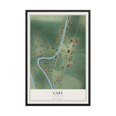 Map of Cary, Mississippi, 12 x 18 inch print in a black wood frame