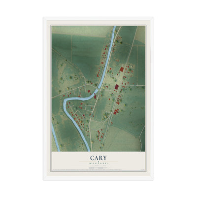 Map of Cary, Mississippi, 12 x 18 inch print in a white wood frame