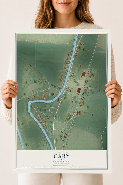 Map of Cary, Mississippi, 18 x 24 inch unframed archival matte print