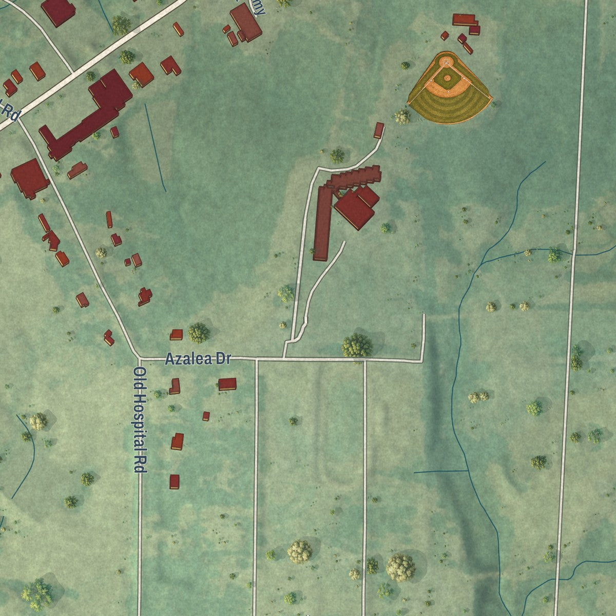 Second close-up of the map of Centreville, Mississippi print showing more streets and buildings