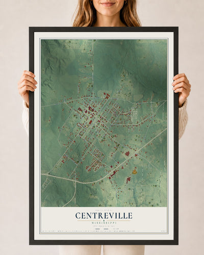 Map of Centreville, Mississippi, 24 x 36 inch print in a black wood frame