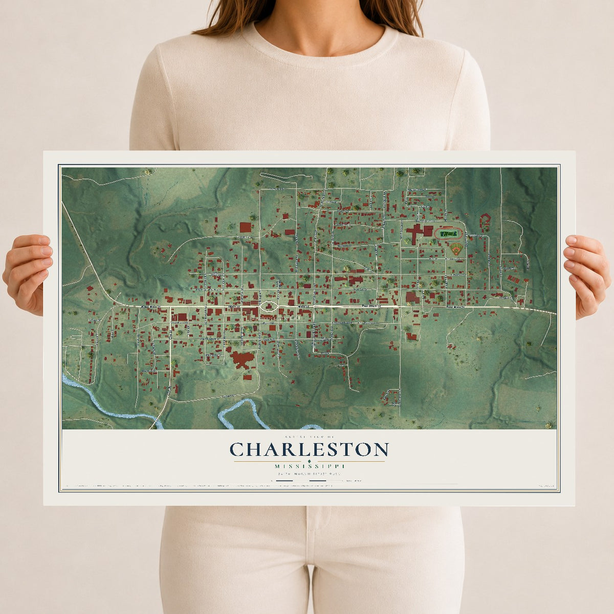 Map of Charleston, Mississippi, 12 x 18 inch unframed archival matte print